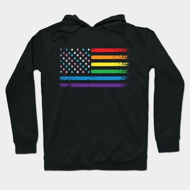 LGBT Rainbow American Flag | LGBTQ 4th of July | Transgender Gay Pride Hoodie by BlueWaveTshirts